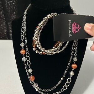 Paparazzi Silver Orange Multi-Strand Necklace set